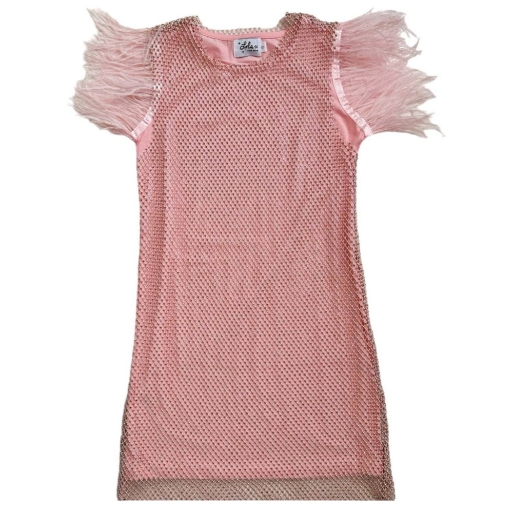 Lola + the Boys - CRYSTAL FEATHER TRIMS SEQUIN DRESS